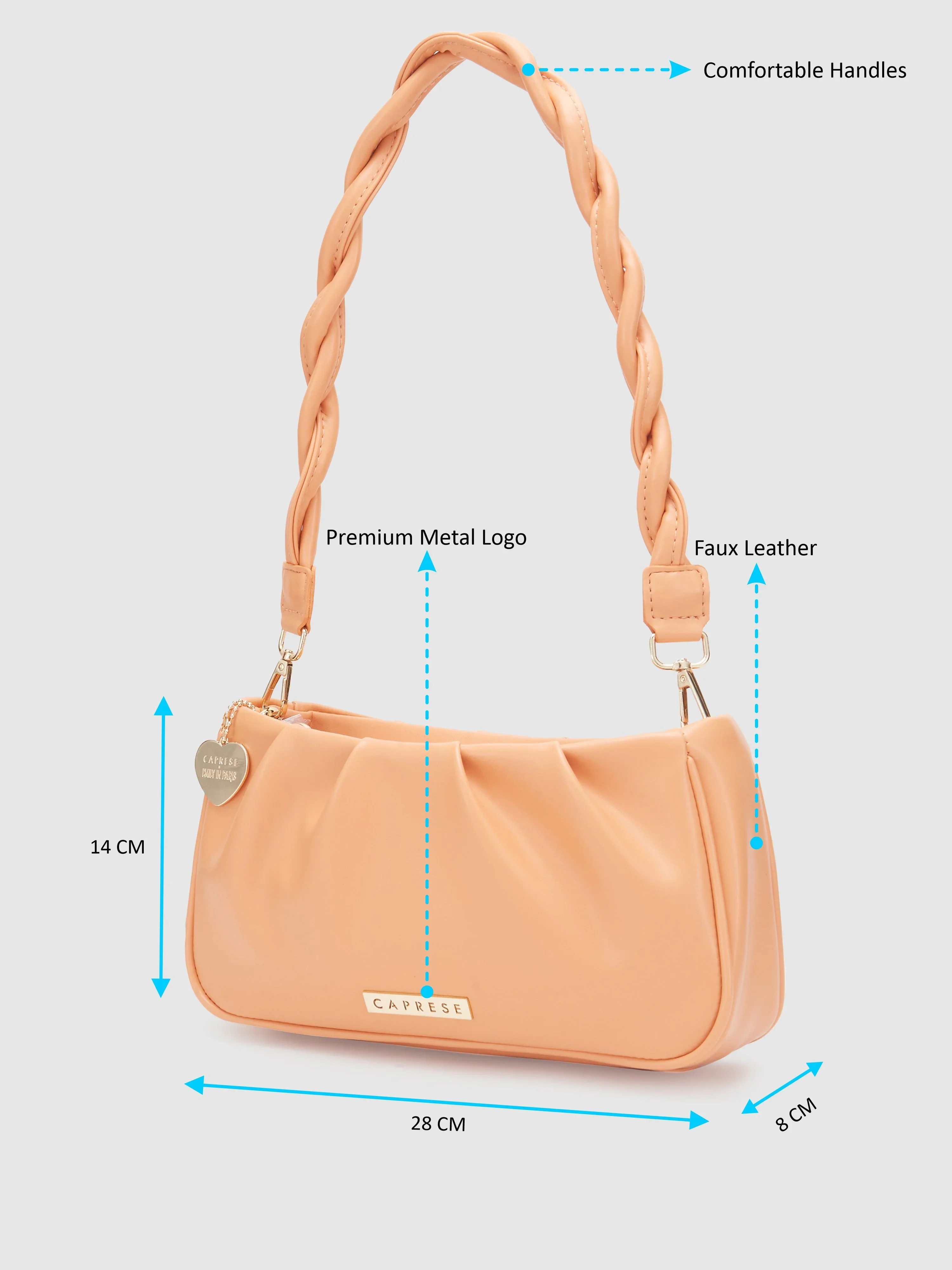Caprese Pierre Medium Peach Sling Bag - Image 5
