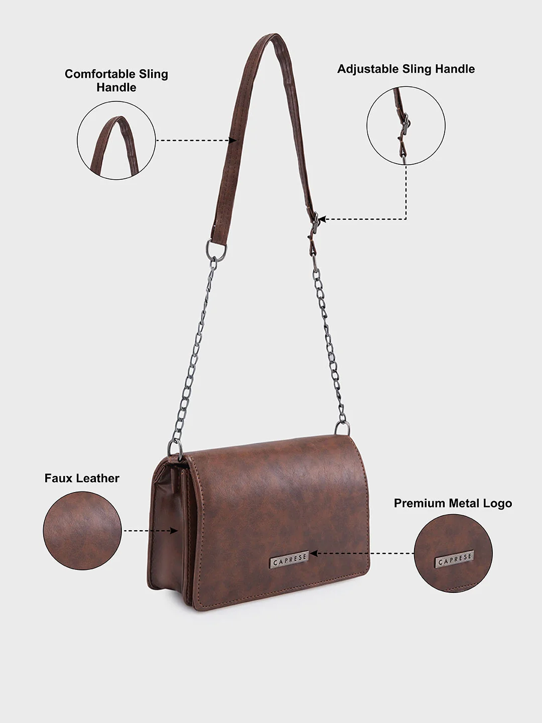 Caprese Piko Medium Brown Sling Bag - Image 3