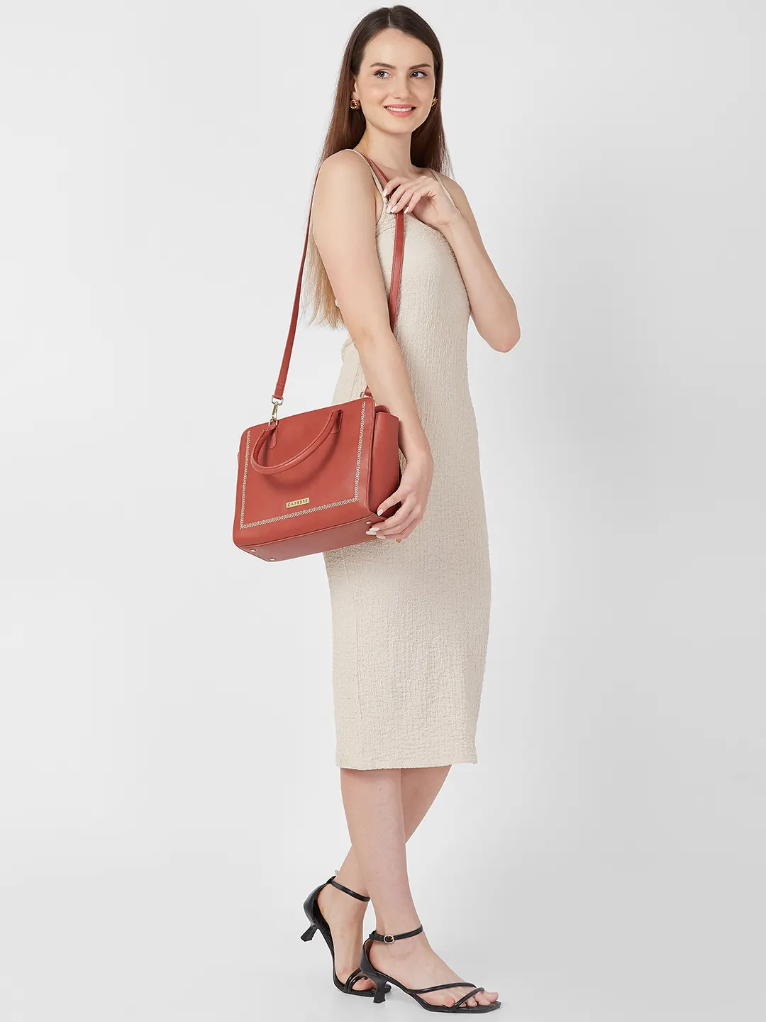 Caprese Poppy Medium Dark Red Satchel Bag - Image 3