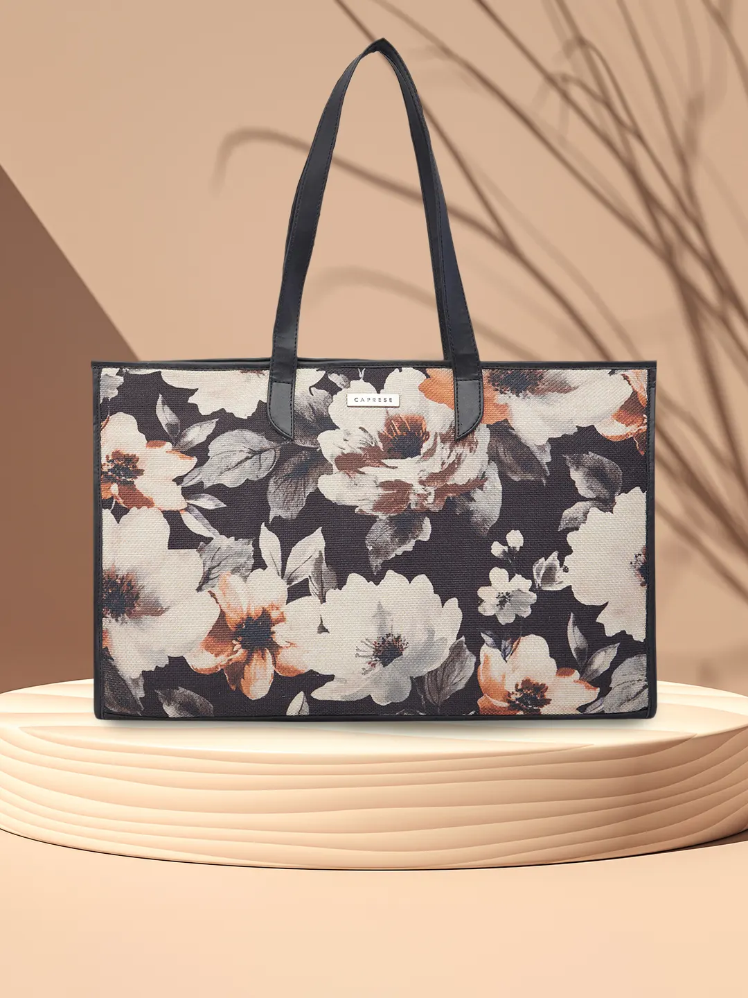 Caprese Poppy Printed Medium Black Tote Bag - Image 2