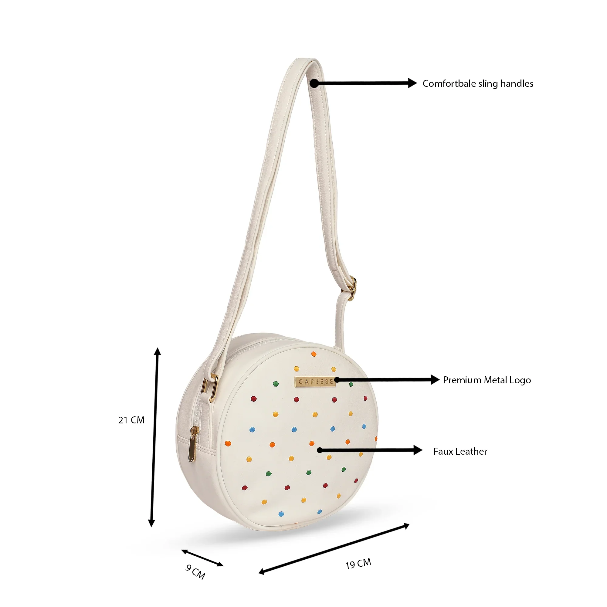 Caprese Popsicle Medium Cream Roundbody Sling Bag - Image 12