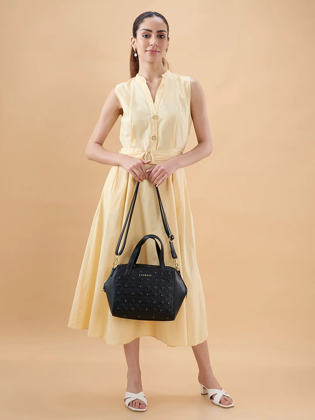 Caprese Rain Medium Black Satchel Bag - Image 7