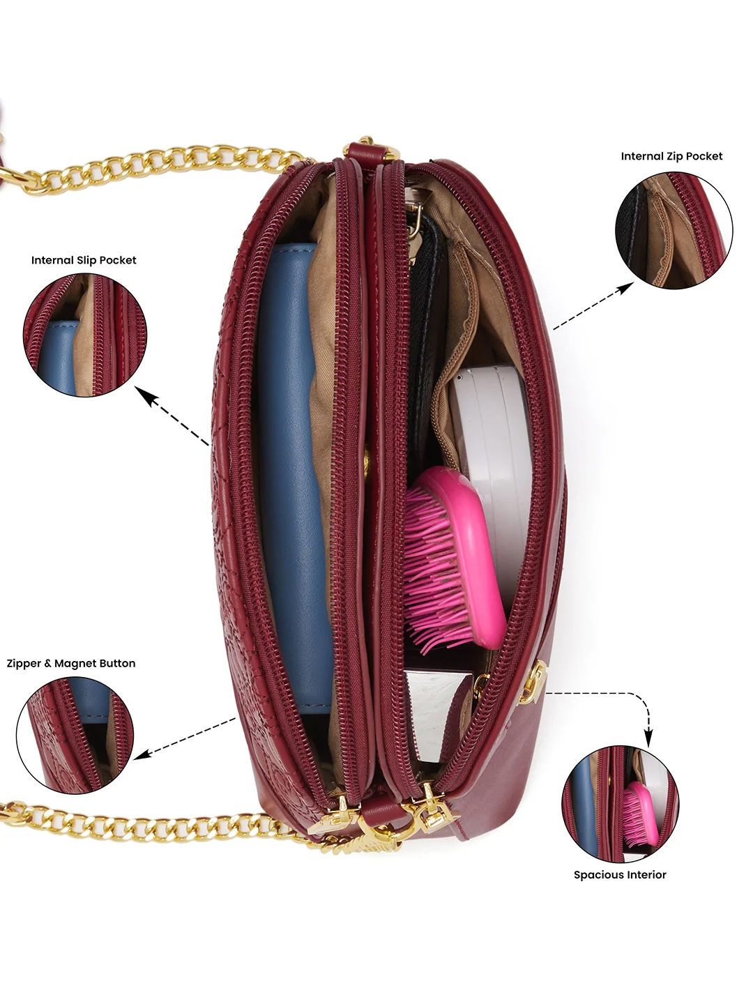 Caprese Rain Medium Cherry Lacquer Sling Bag - Image 5