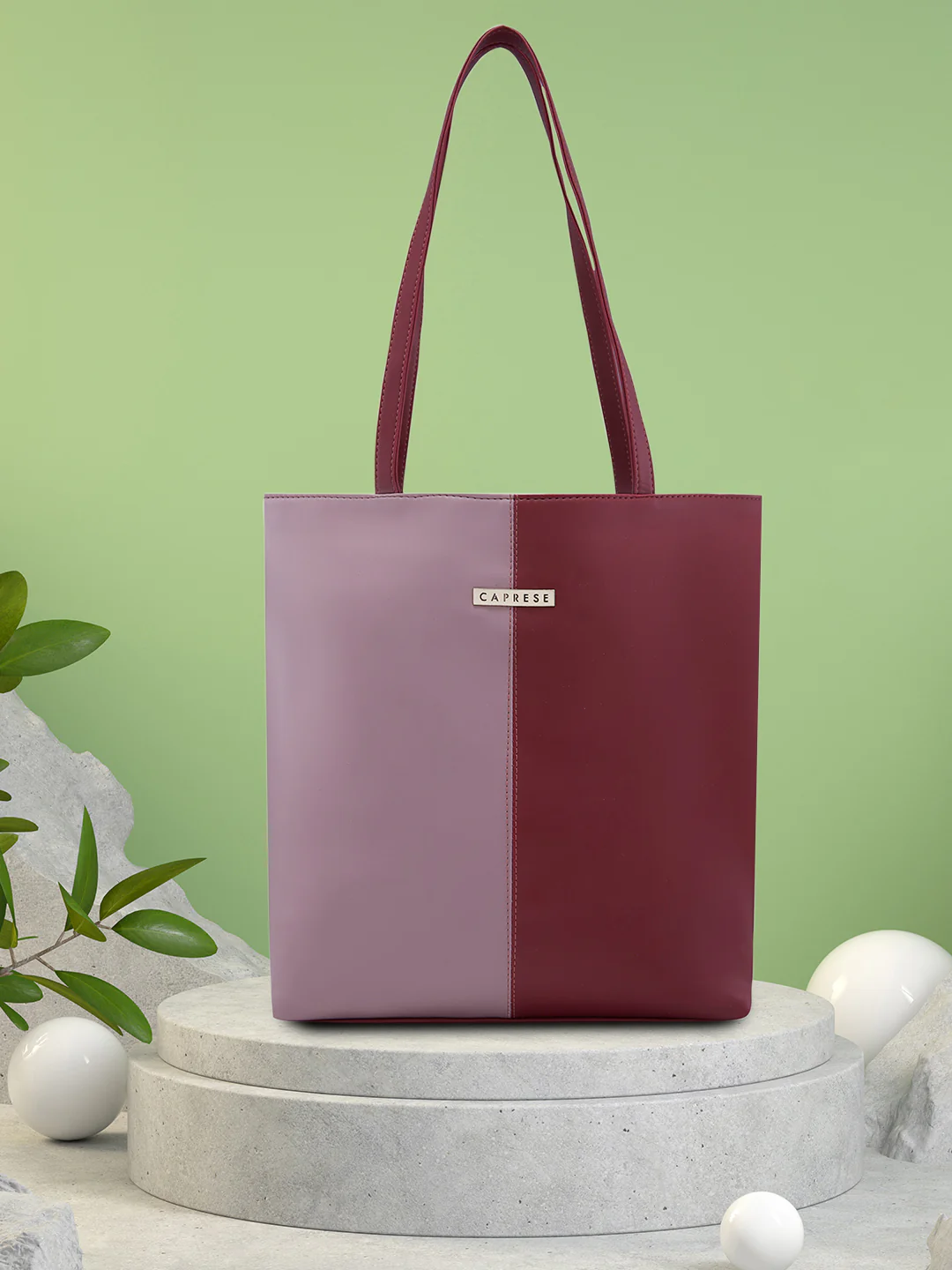 Caprese Rayn Large Blush & Maroon Tote Bag