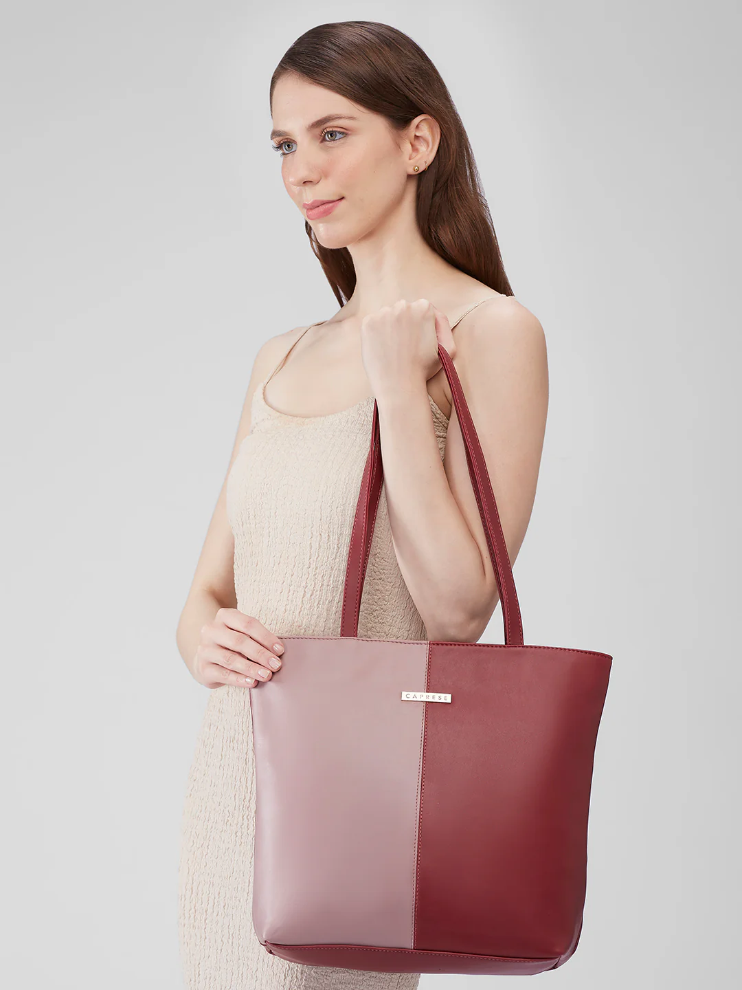 Caprese Rayn Large Blush & Maroon Tote Bag - Image 13