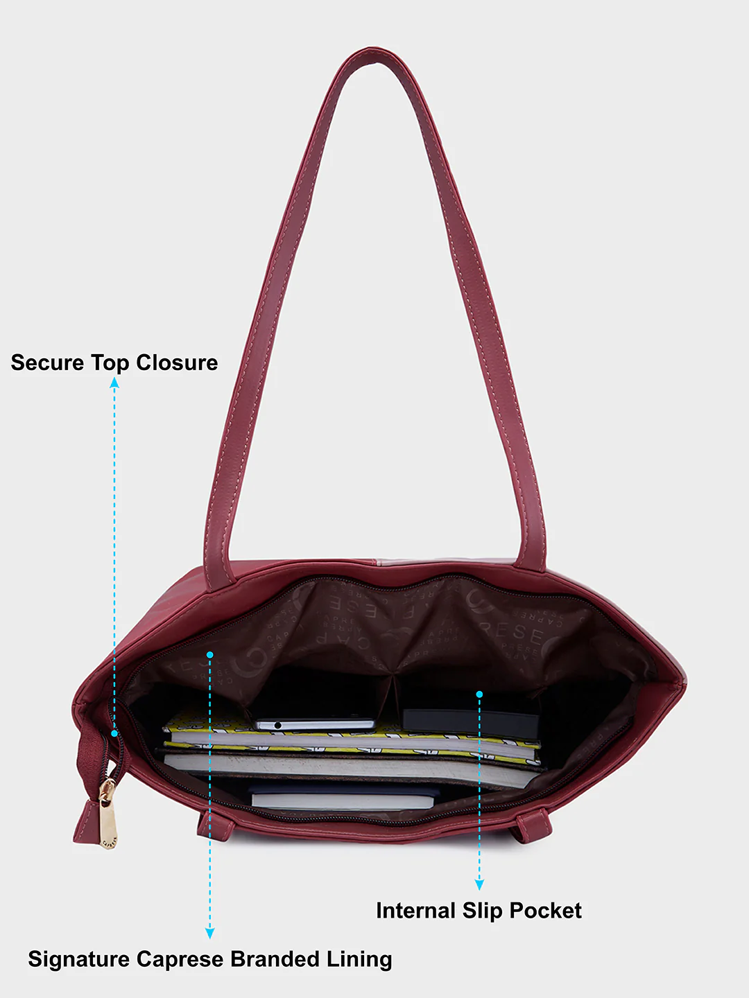 Caprese Rayn Large Blush & Maroon Tote Bag - Image 8