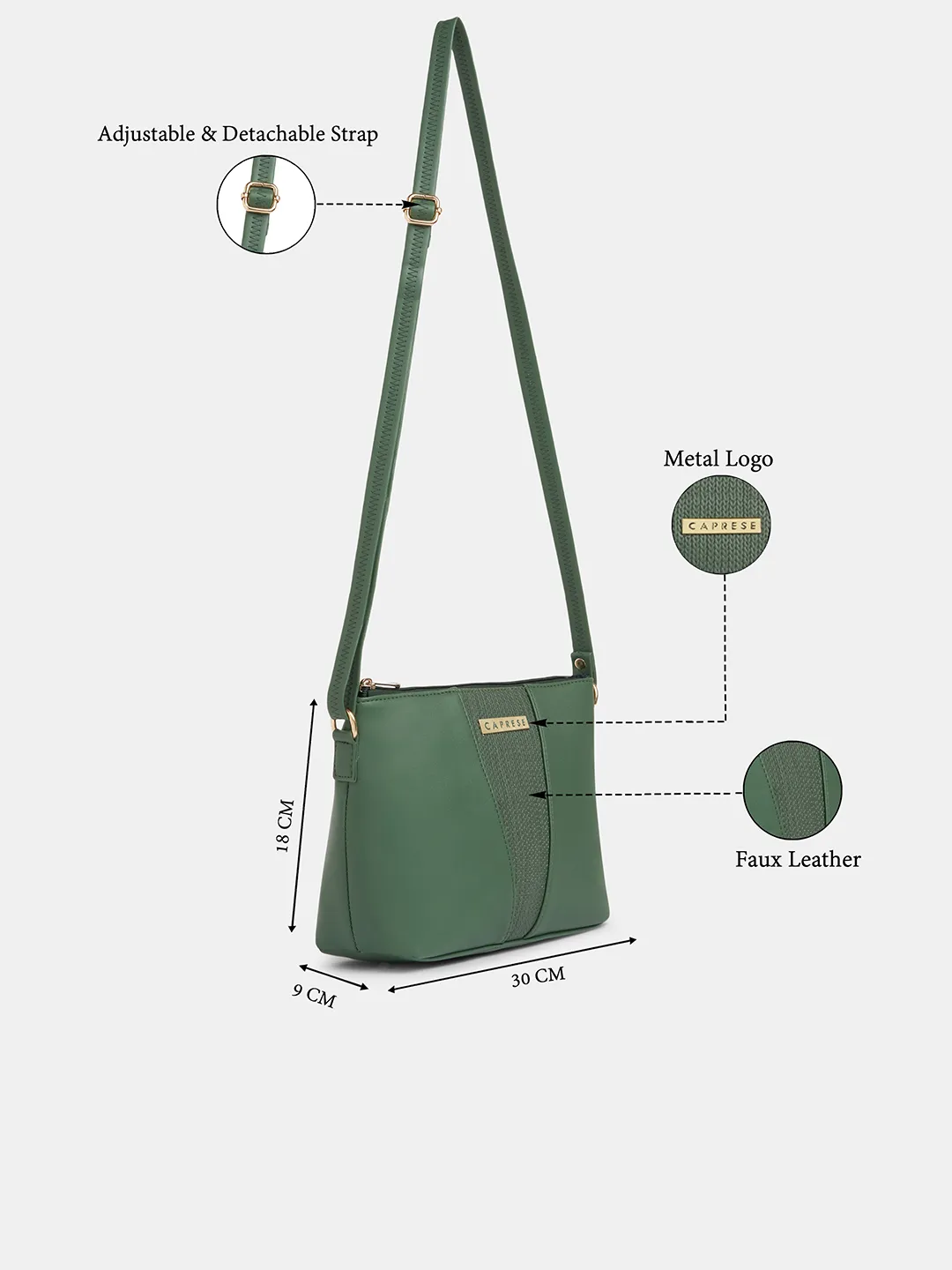 Caprese Reagan Medium Olive Green Sling Bag - Image 3