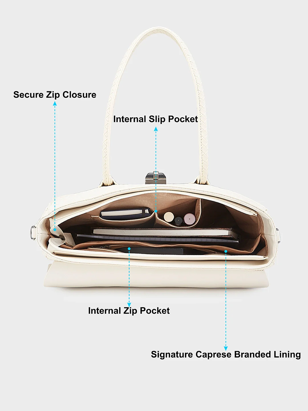 Caprese Renee Medium Beige Satchel Bag - Image 7