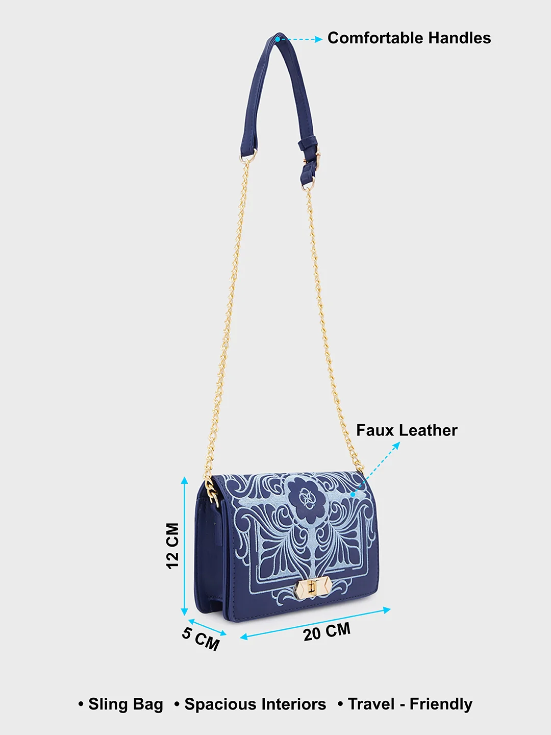 Caprese Reno Small Blue Sling Bag - Image 6