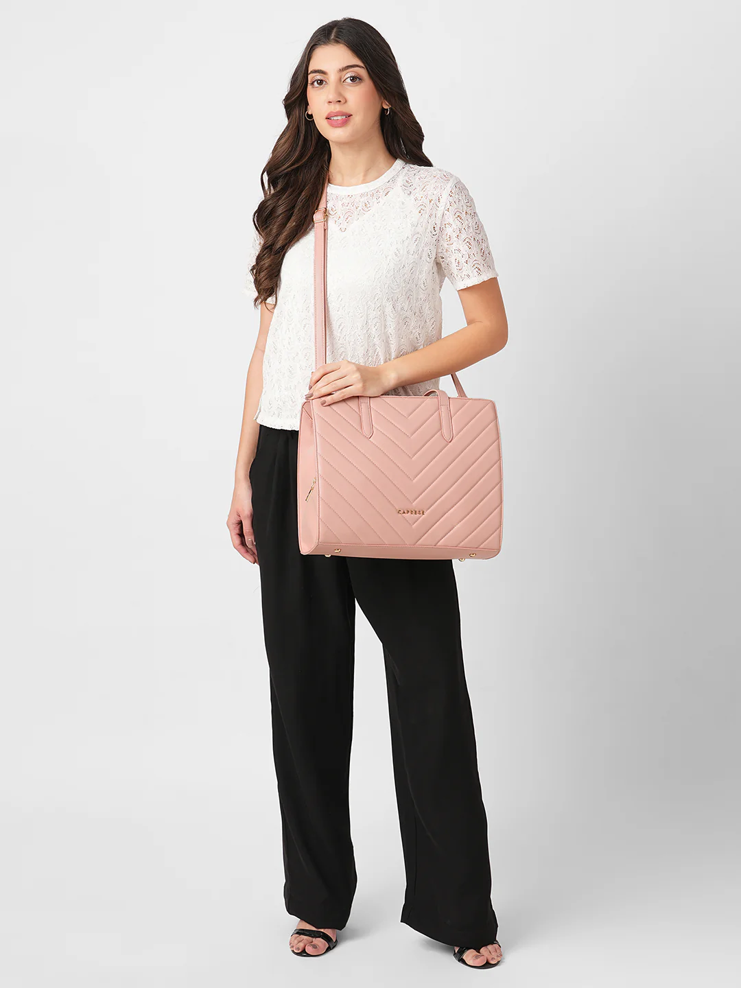Caprese Riko Large Powder Pink Satchel Bag - Image 3