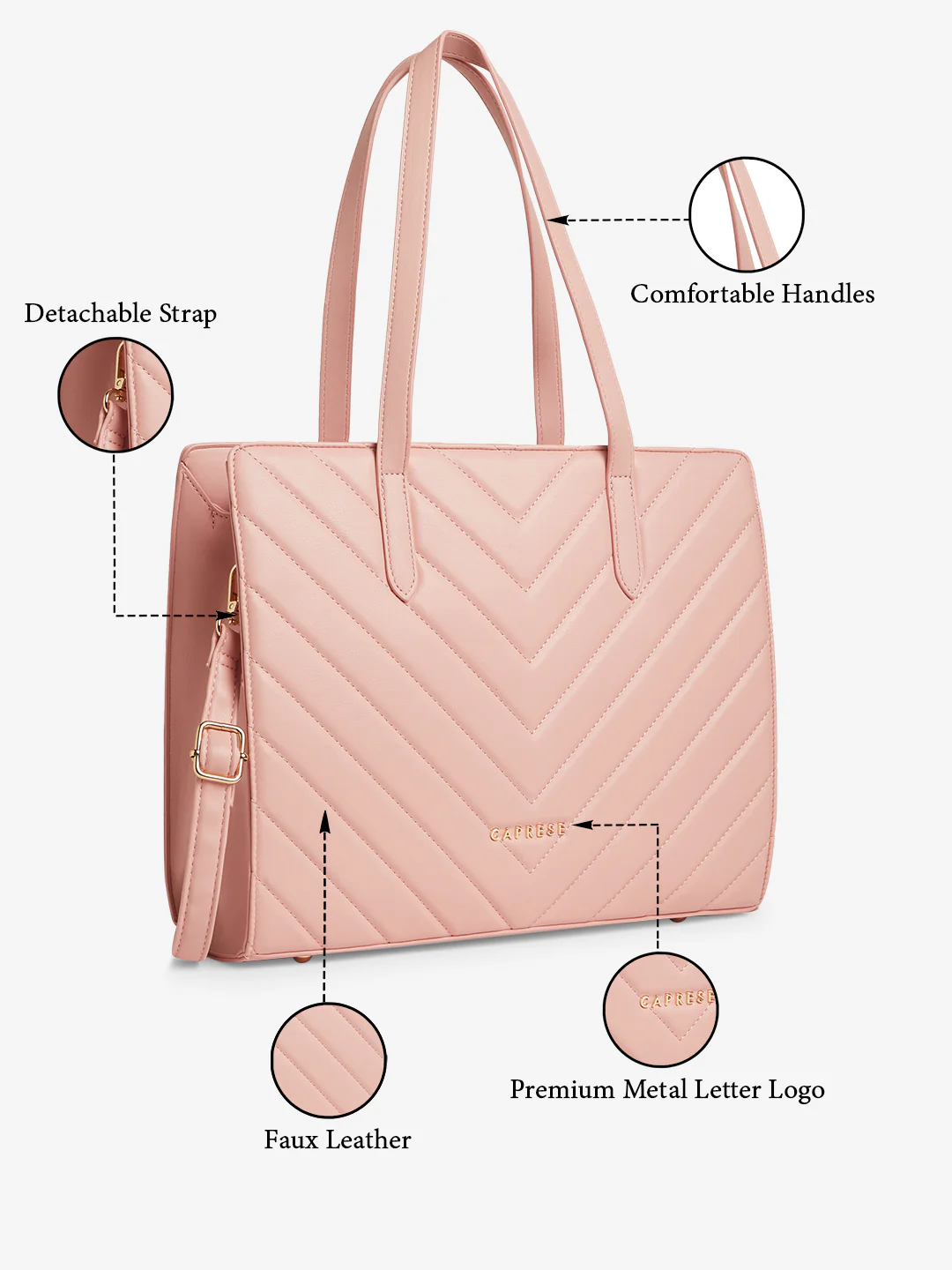 Caprese Riko Large Powder Pink Satchel Bag - Image 9