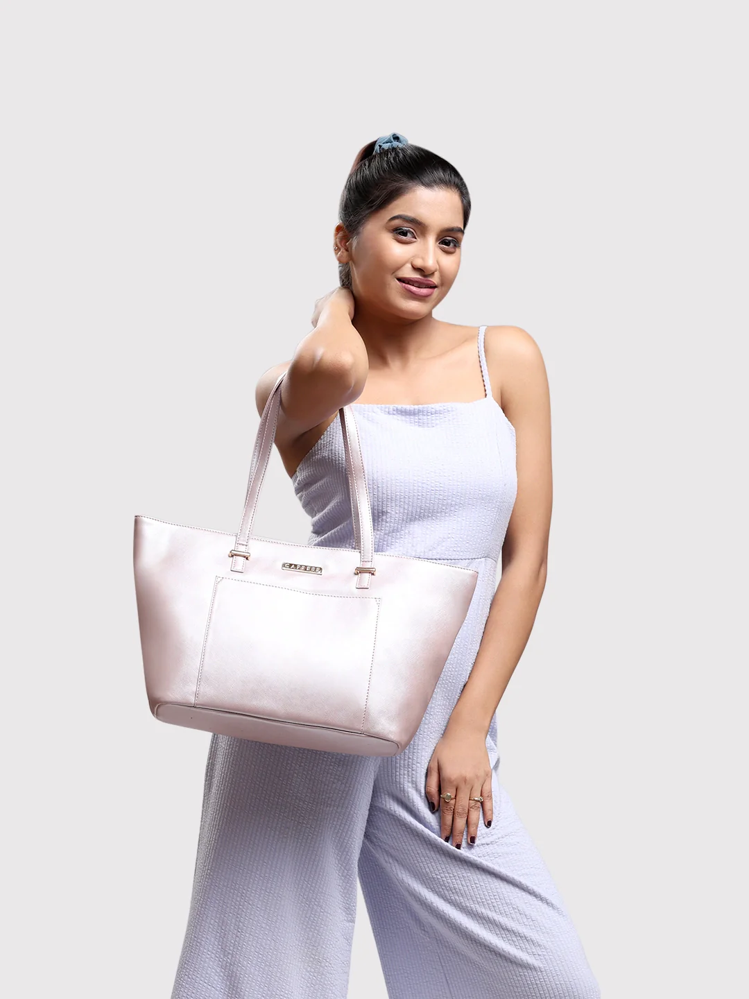 Caprese Rimona Medium Metallic Blush Tote Bag - Image 9