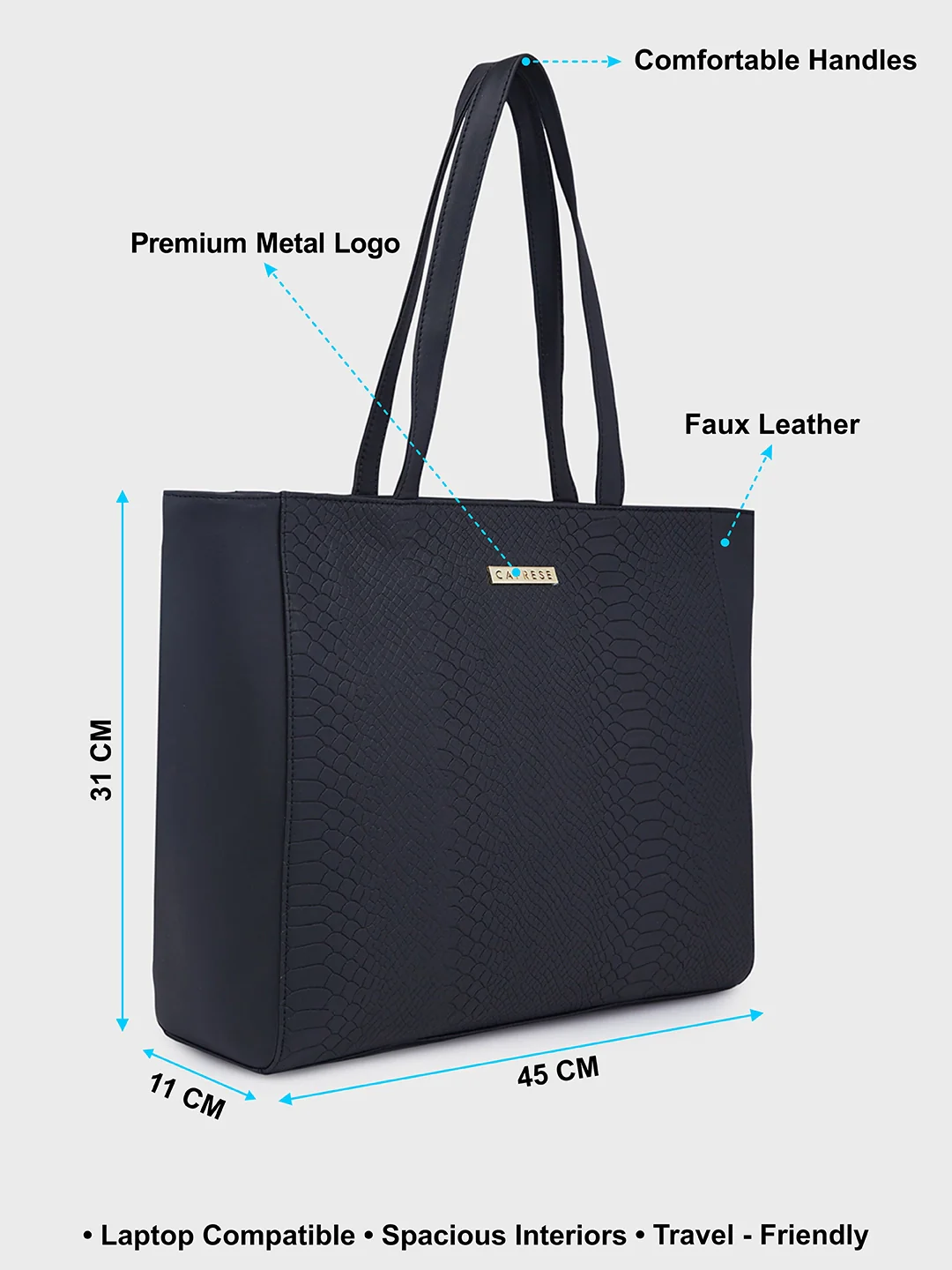 Caprese Rina Large Black Laptop Tote Bag - Image 7