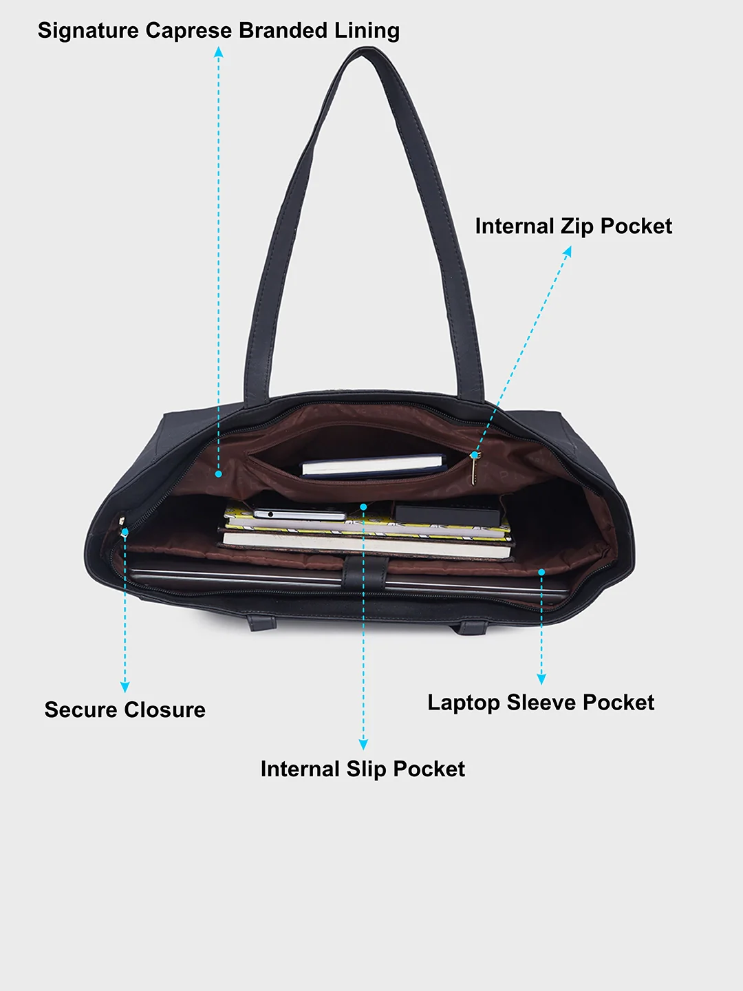 Caprese Rina Large Black Laptop Tote Bag - Image 8
