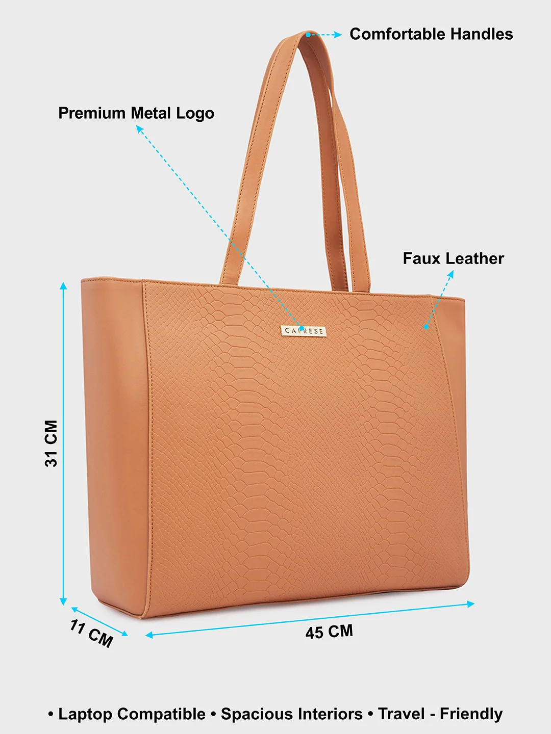 Caprese Rina Large Tan Laptop Tote Bag - Image 7