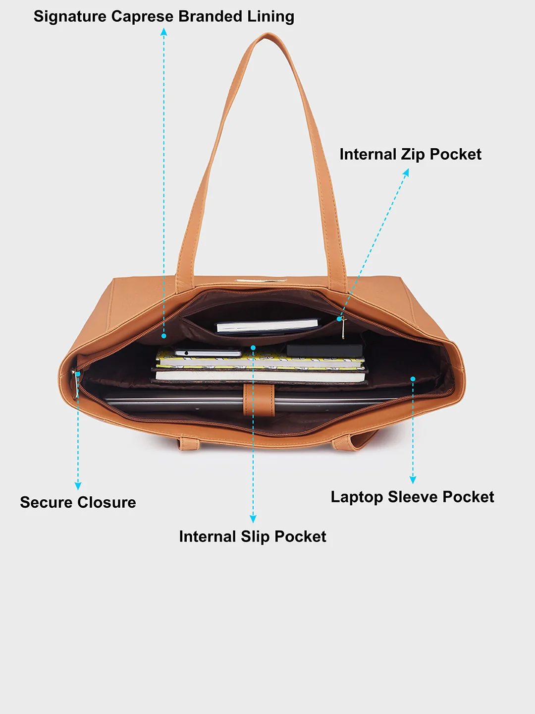 Caprese Rina Large Tan Laptop Tote Bag - Image 8