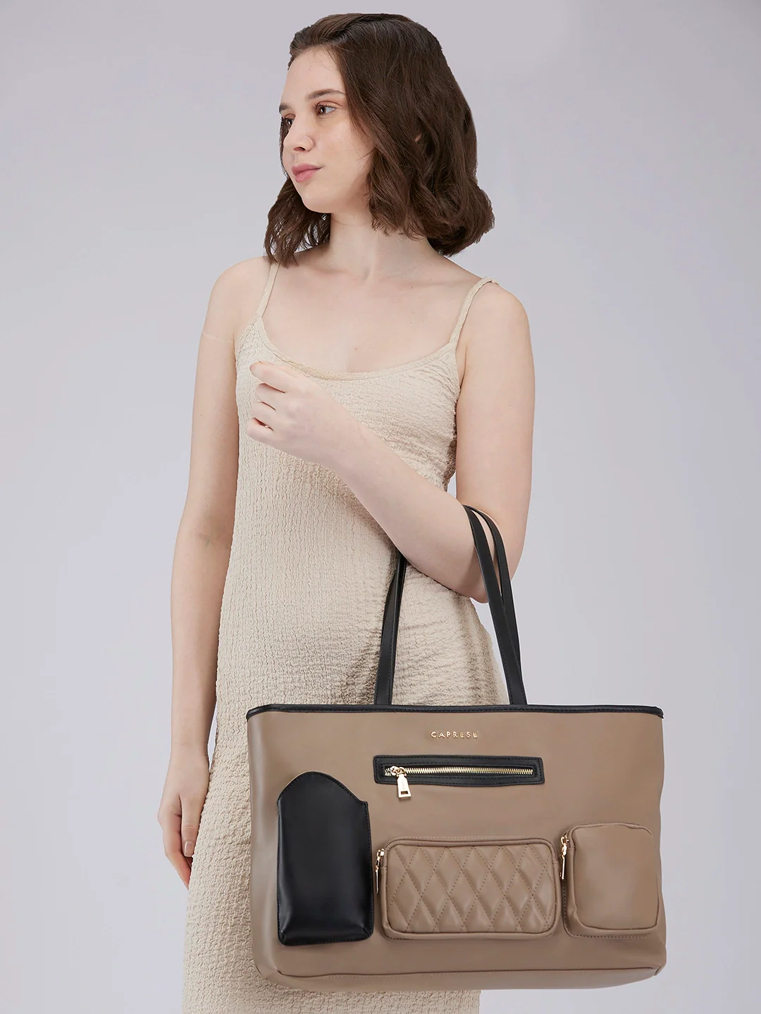 Caprese Roberta Large Taupe Tote Bag - Image 12