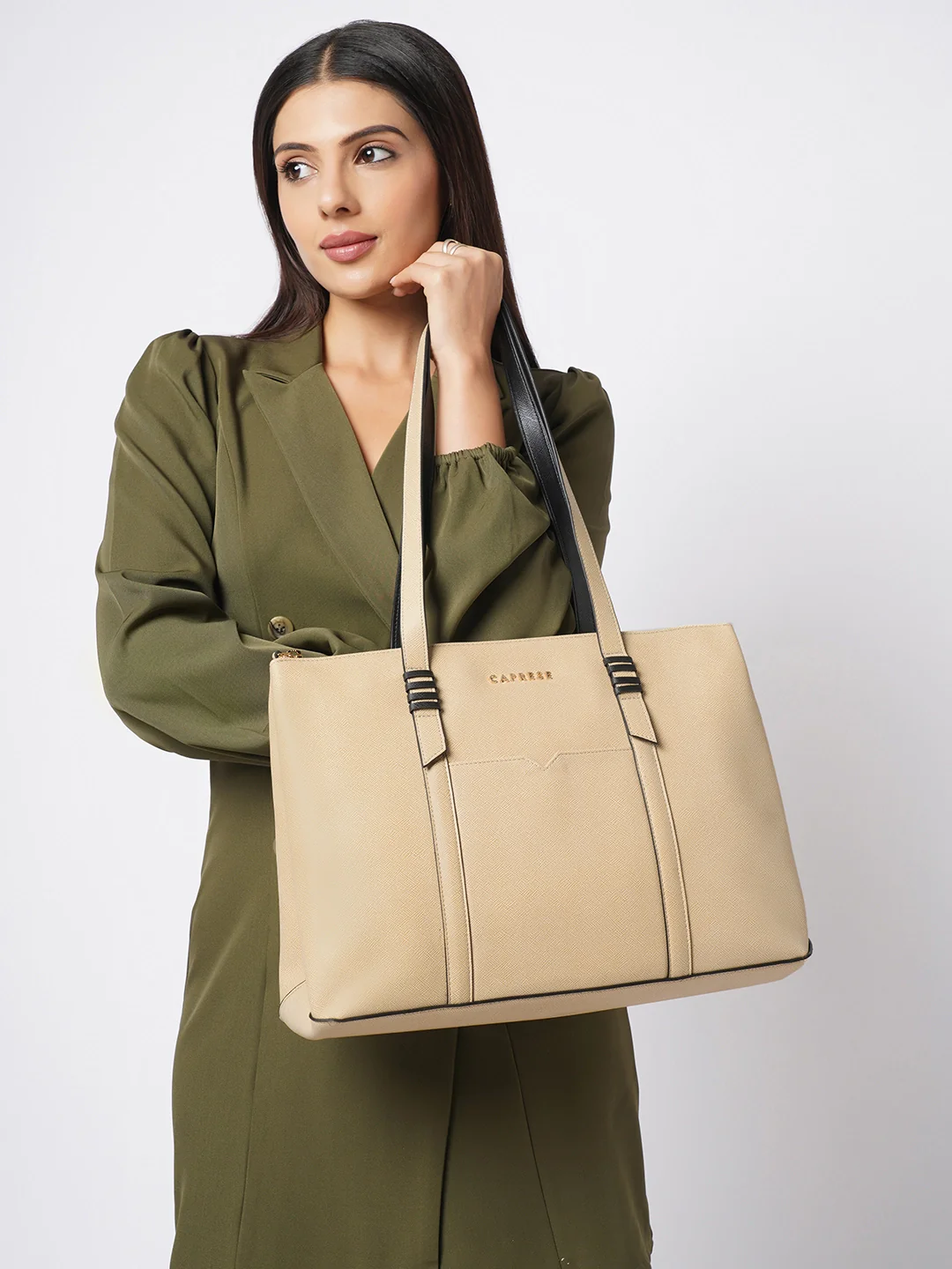 Caprese Roma Large Beige Tote Bag - Image 12