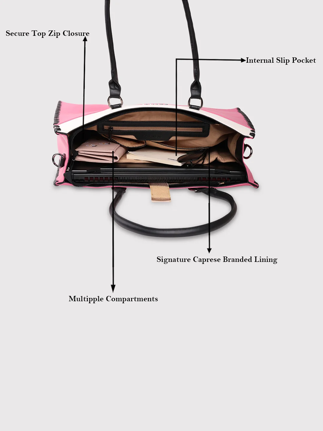 Caprese Rome Large Flamingo Laptop Satchel Bag - Image 7