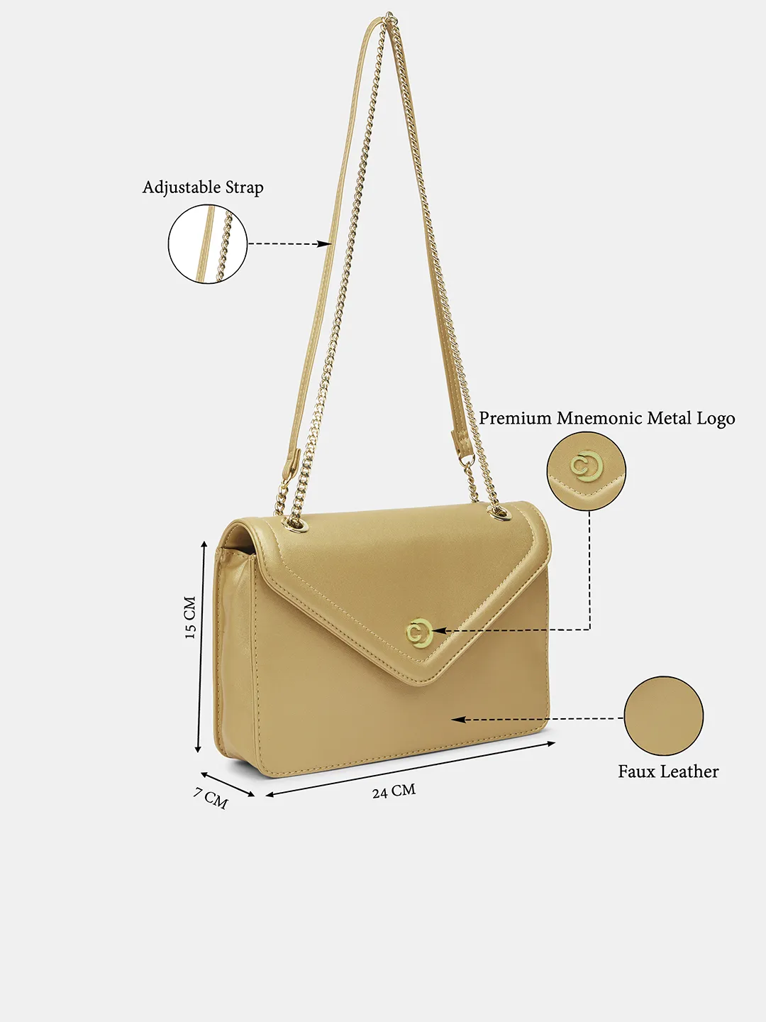 Caprese Rory Medium Metallic Gold Sling Bag - Image 3