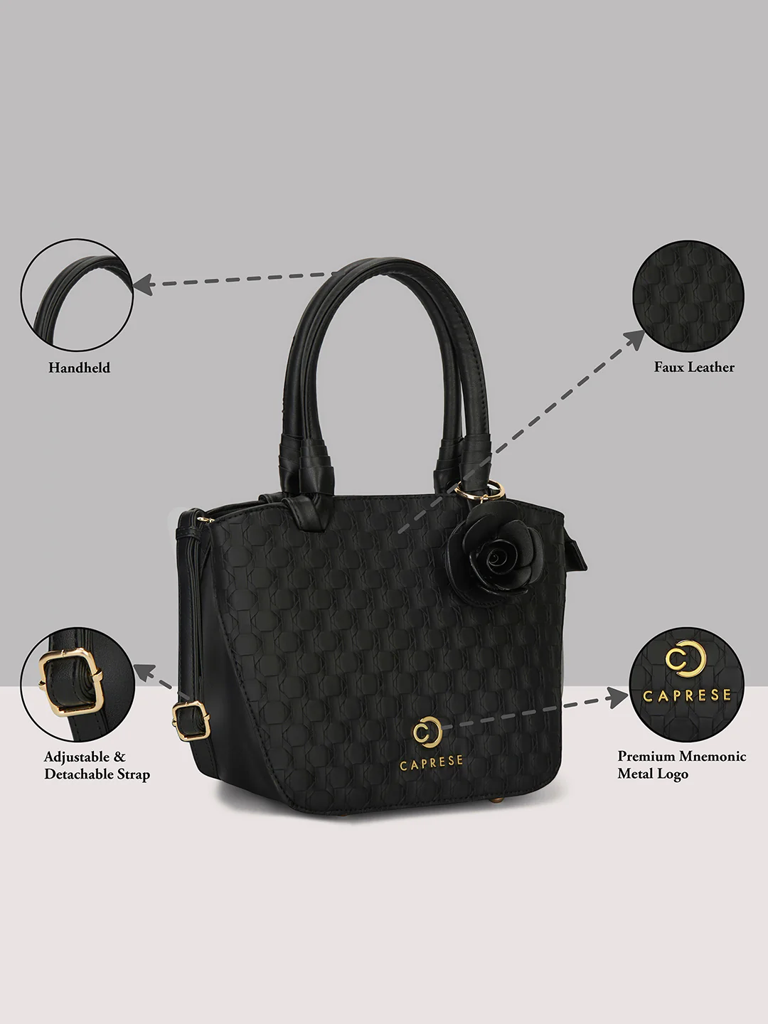 Caprese Rosa Medium Black Flower Charm Satchel Bag - Image 3