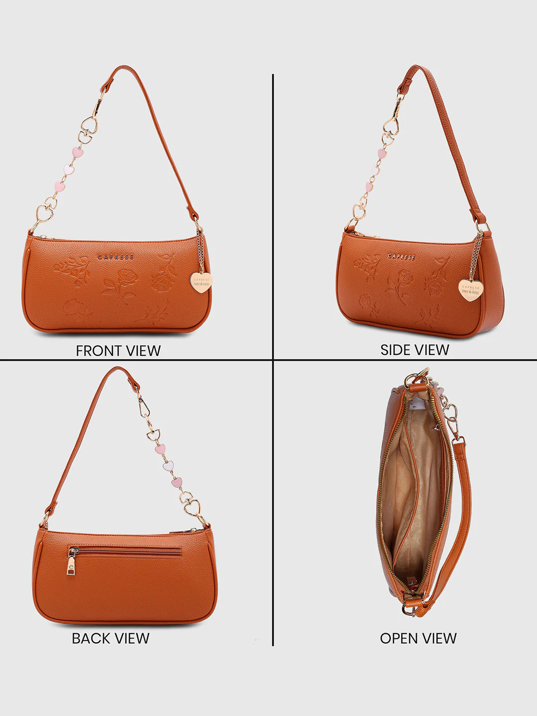 Caprese Rose Medium Tan Baguette Bag - Image 10