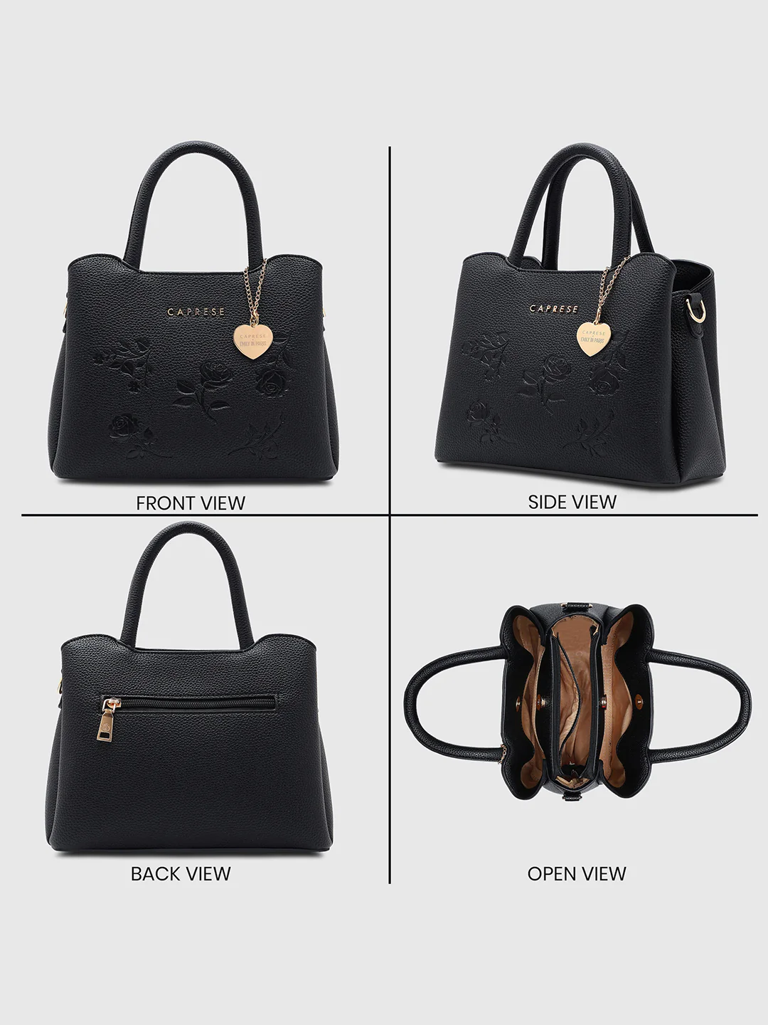 Caprese Rose Small Black Satchel Bag - Image 10