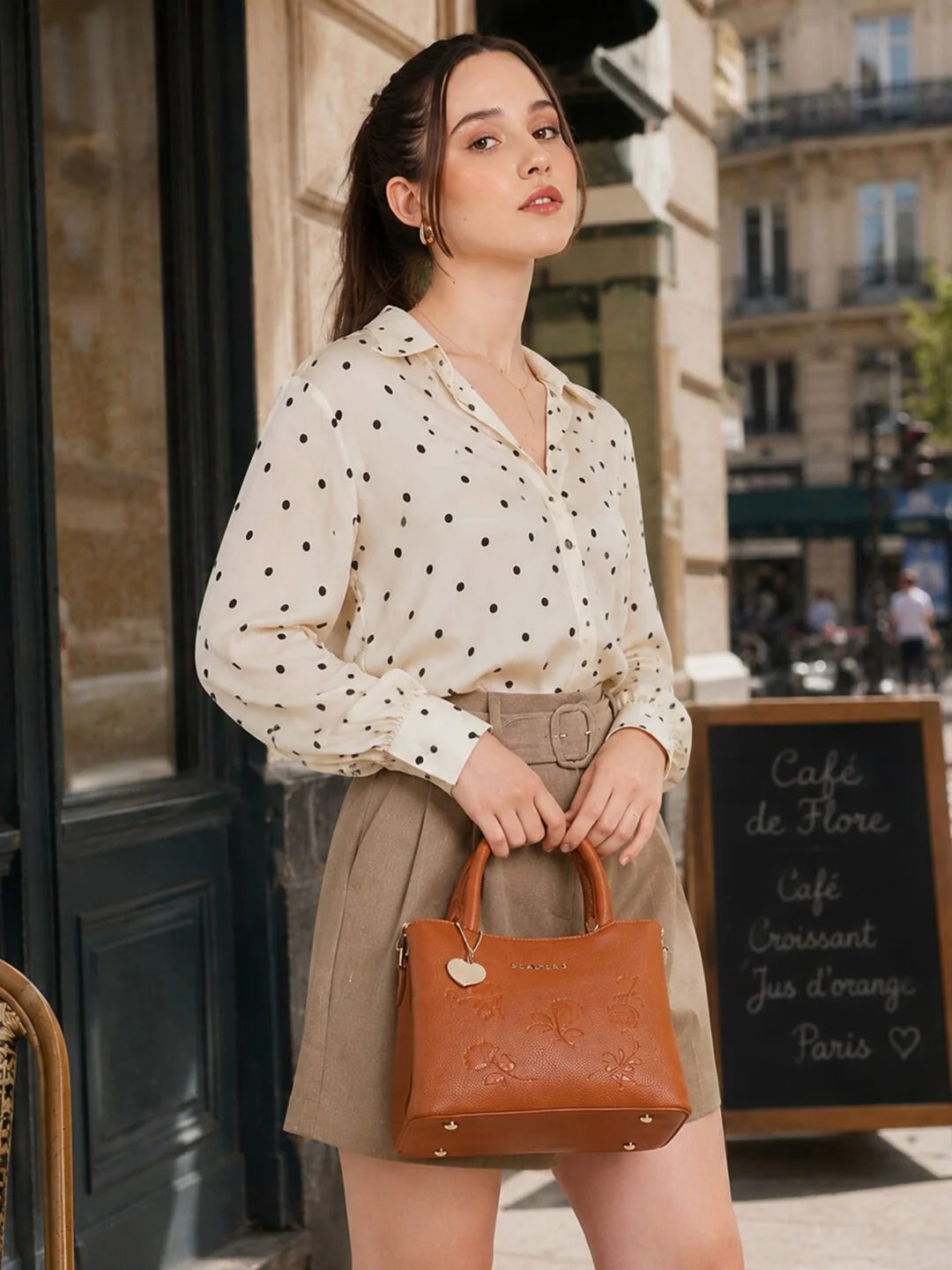 Caprese Rose Small Tan Satchel Bag