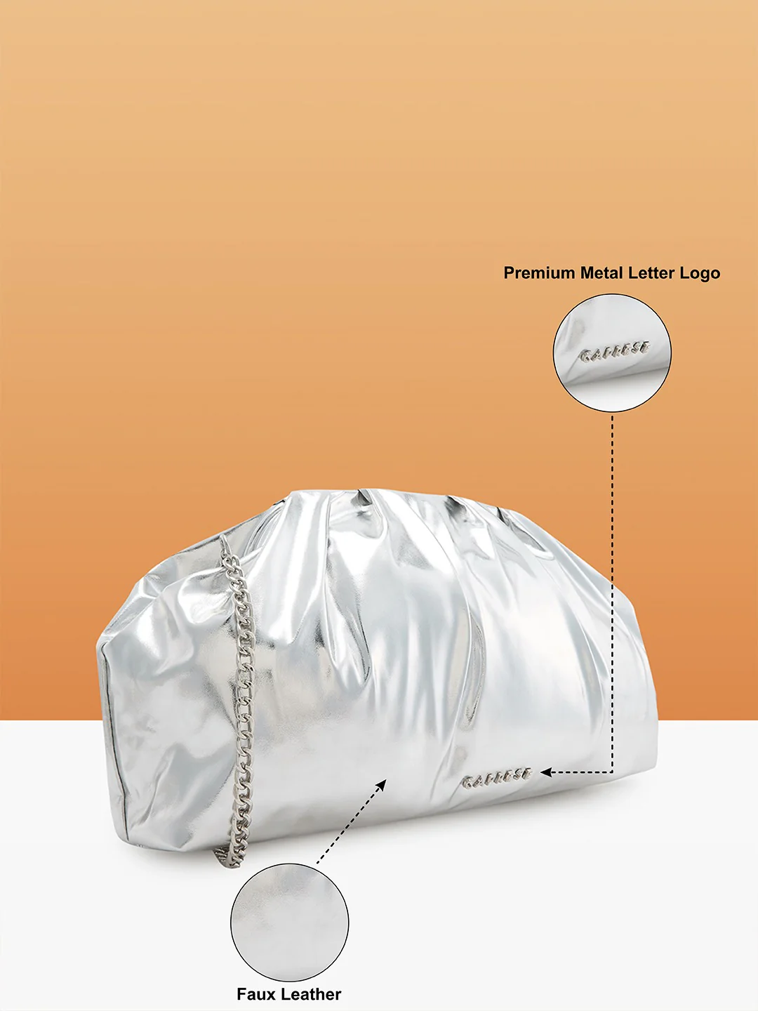 Caprese Roxene Small Metallic Silver Clutch Bag - Image 6