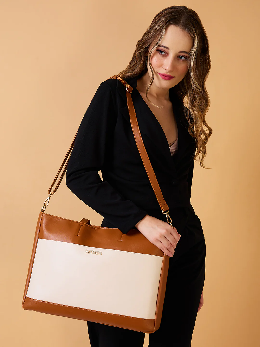 Caprese Ryma Large Beige Laptop Bag Bag - Image 3