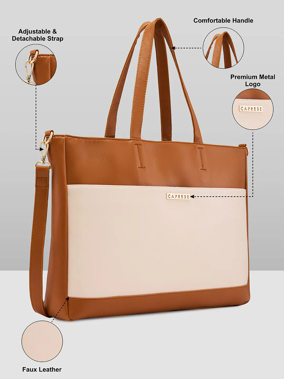 Caprese Ryma Large Beige Laptop Bag Bag - Image 7