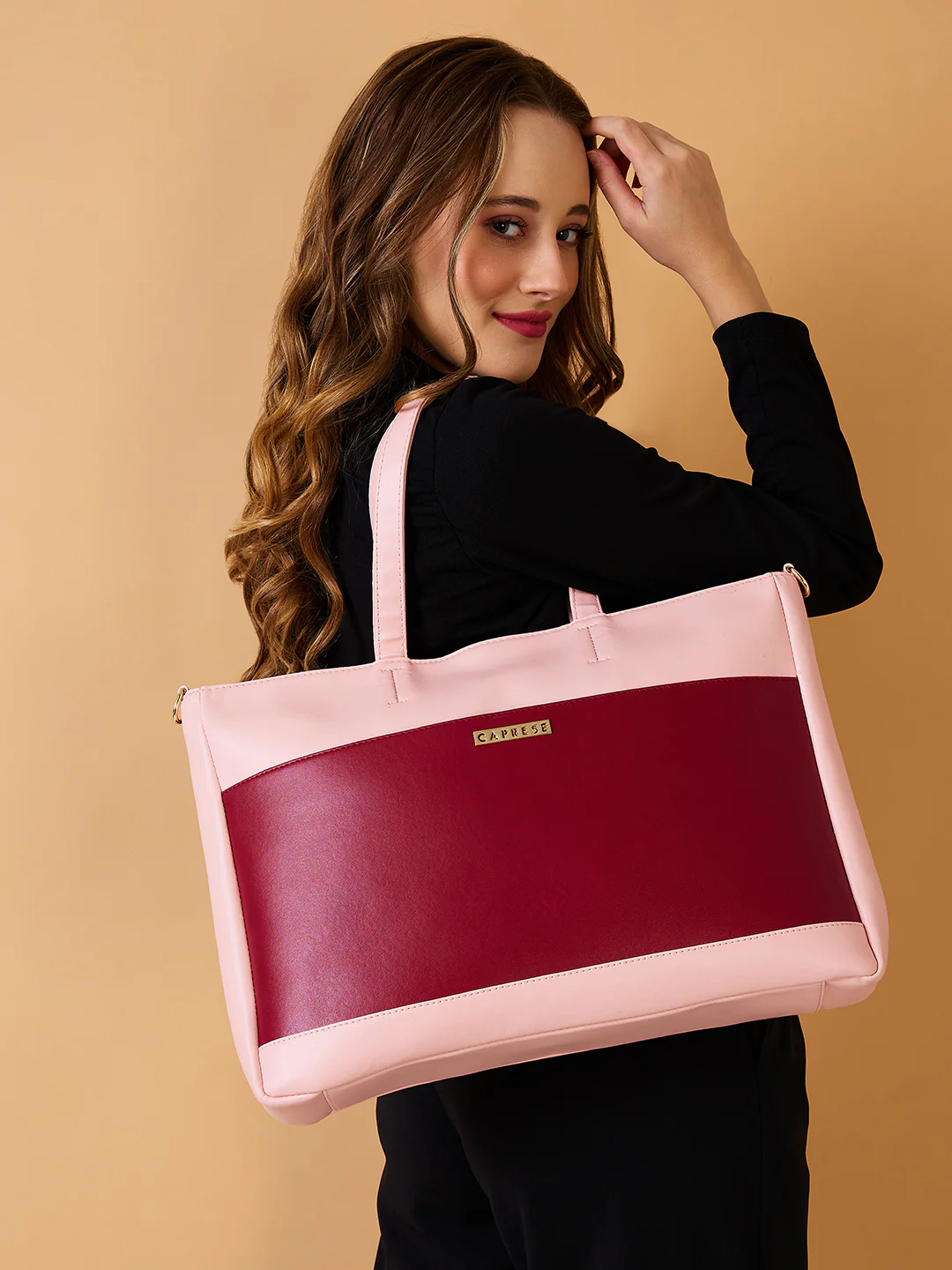 Caprese Ryma Medium Blush & Maroon Laptop Bag Bag - Image 11