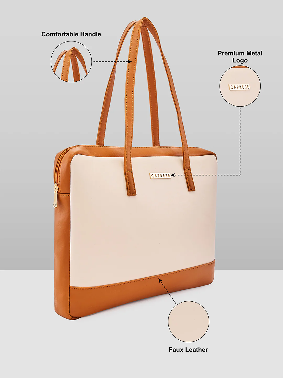 Caprese Ryma Small Tan & Beige Laptop Bag Bag - Image 6