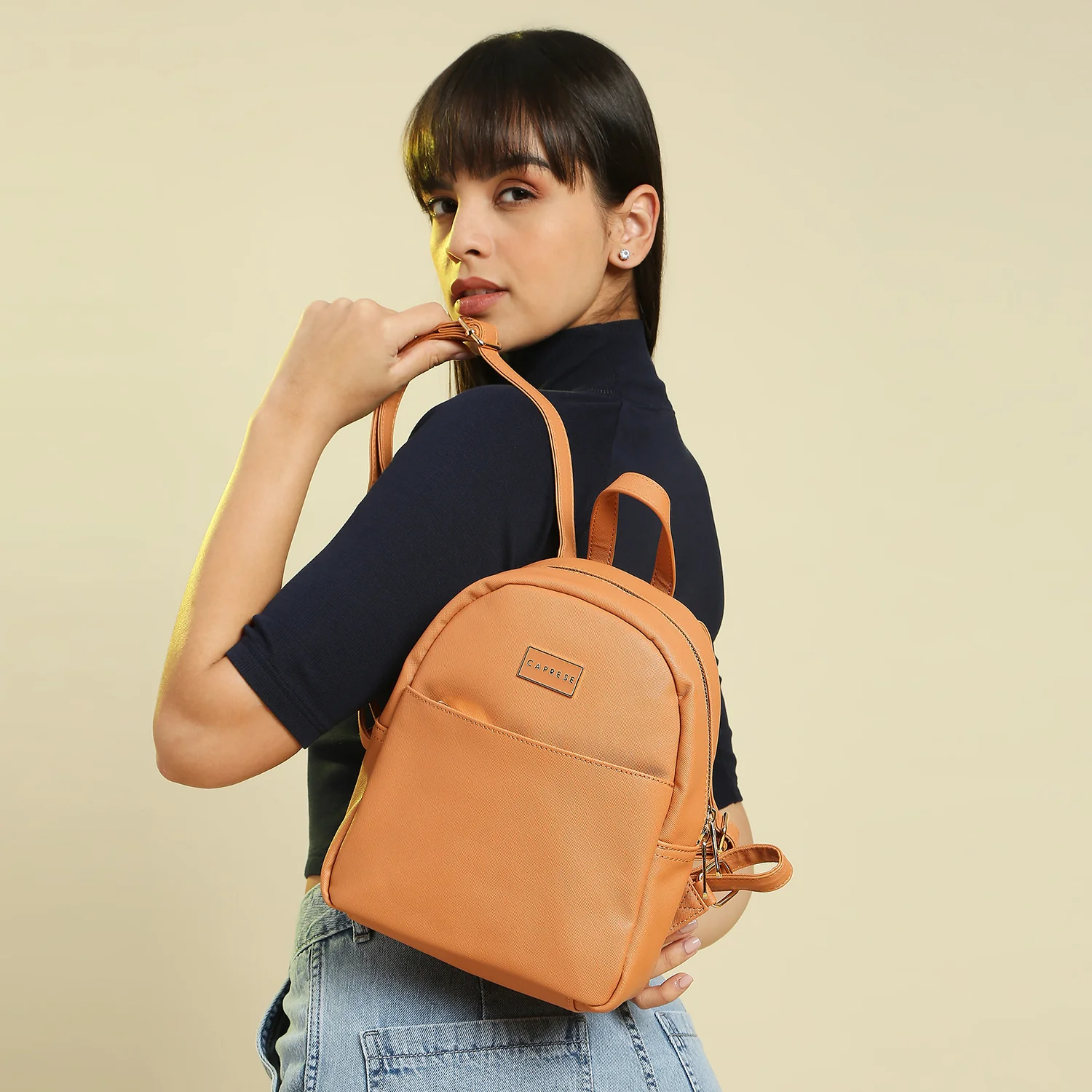 Caprese Sabeena Medium Orange Backpack - Image 3