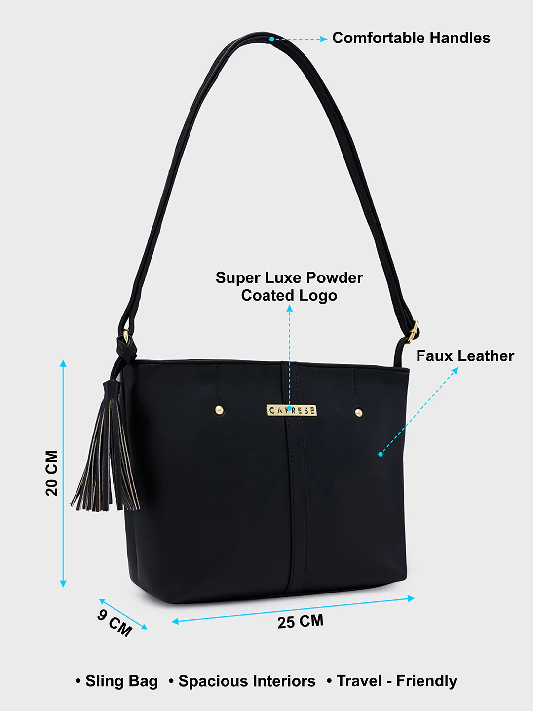 Caprese Sabeera Medium Black Sling Bag - Image 4