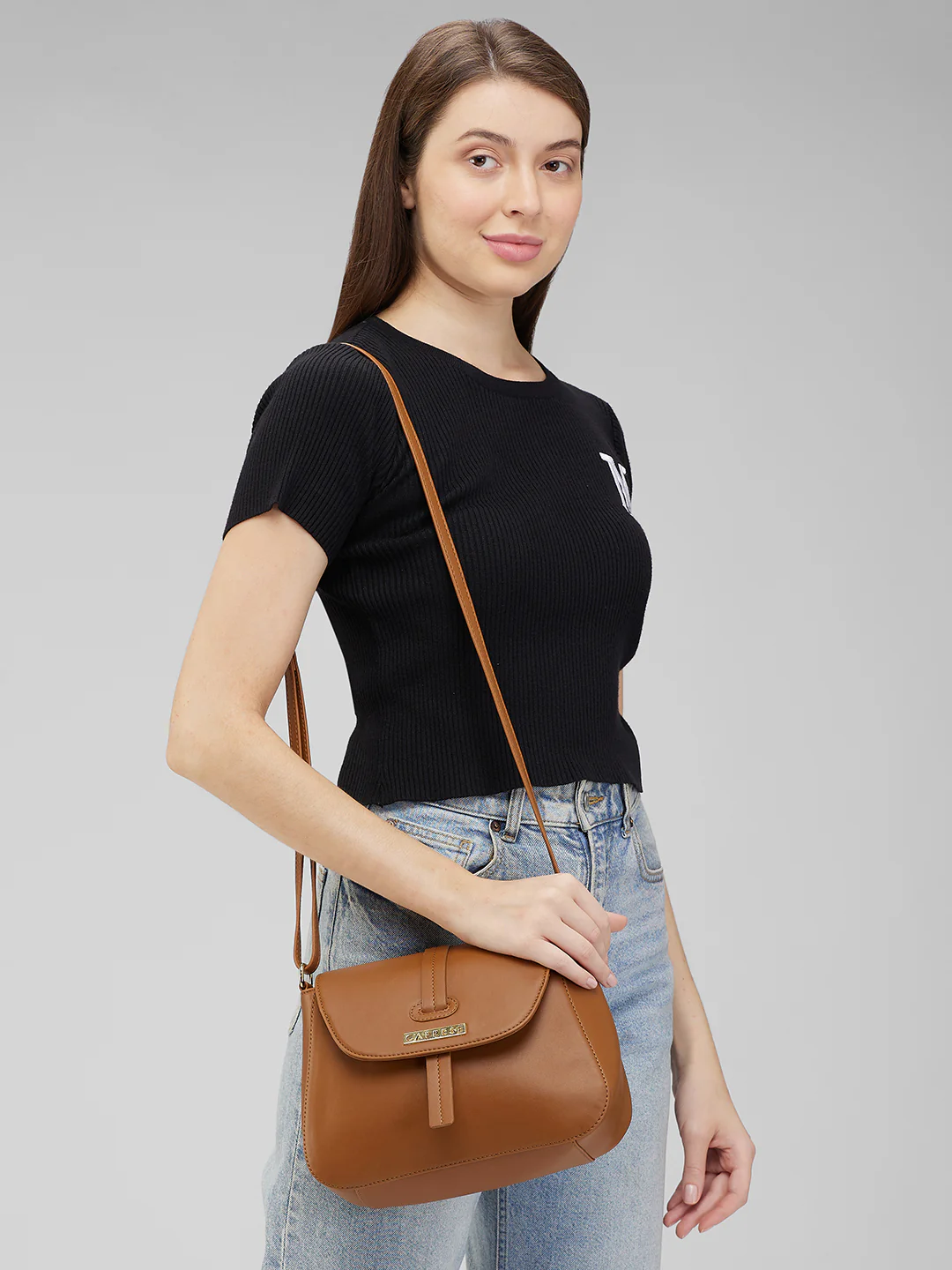Caprese Sabeera Medium Tan Sling Bag - Image 10
