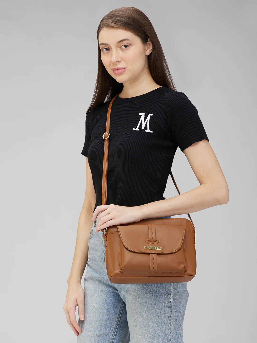 Caprese Sabeera Small Tan Sling Bag - Image 12