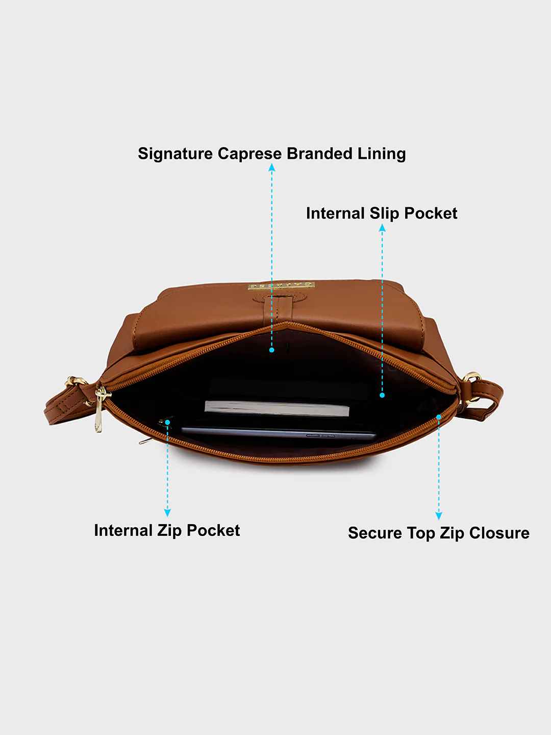 Caprese Sabeera Small Tan Sling Bag - Image 7