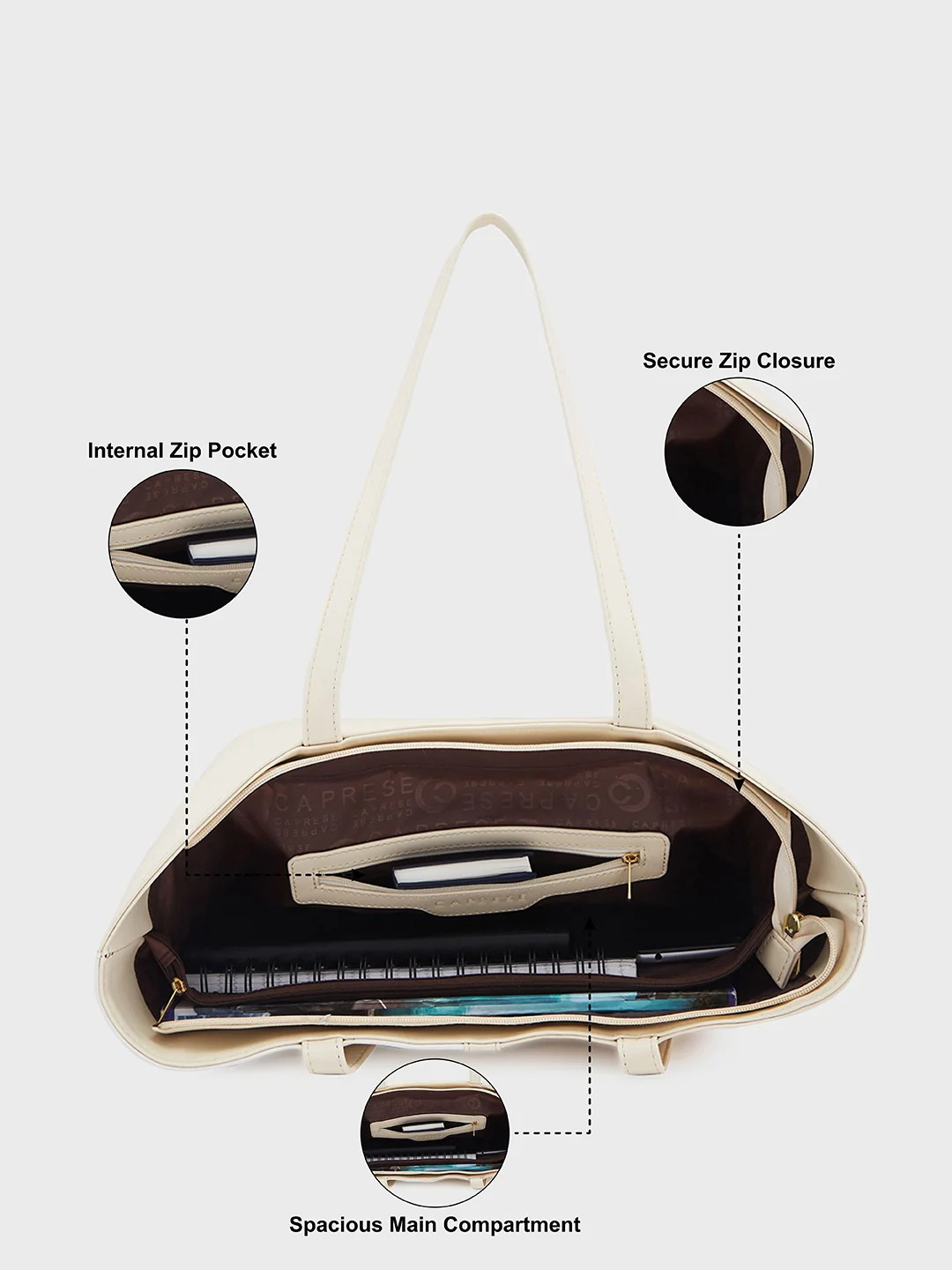 Caprese Sabreen Large Beige Tote Bag - Image 7