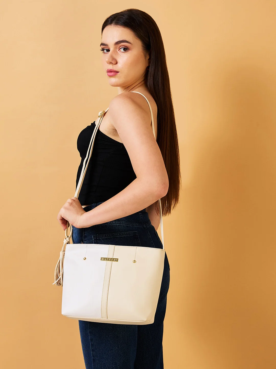 Caprese Sabreen Medium Beige Sling Bag - Image 11
