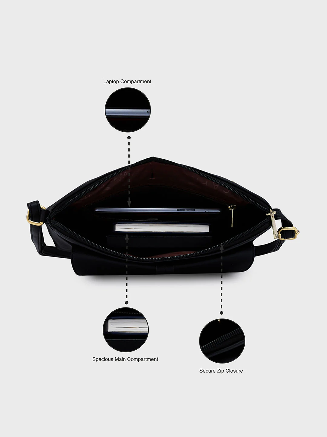 Caprese Sabreen Medium Black Sling Bag - Image 8