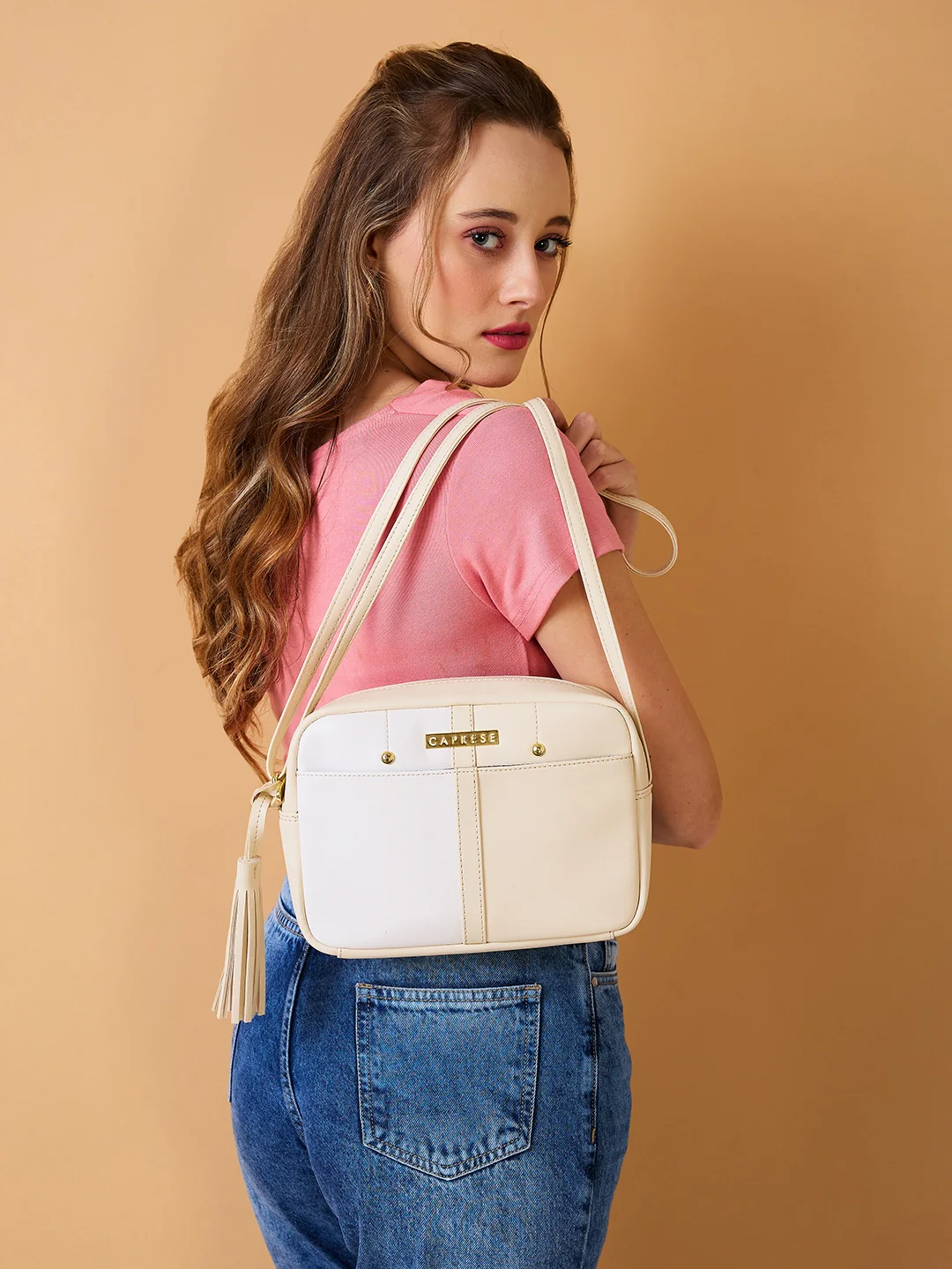 Caprese Sabreen Small Beige Sling Bag - Image 2