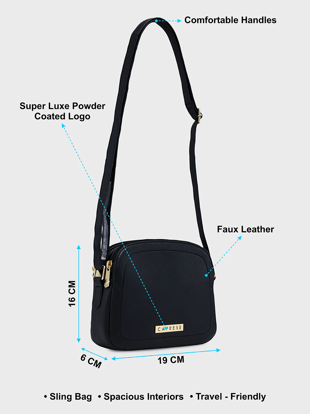 Caprese Safia Small Black Sling Bag - Image 7