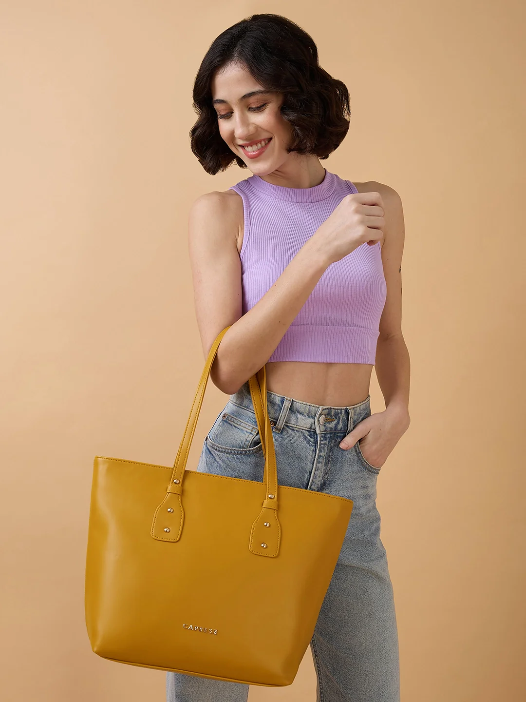 Caprese Salvo Medium Yellow Tote Bag - Image 3