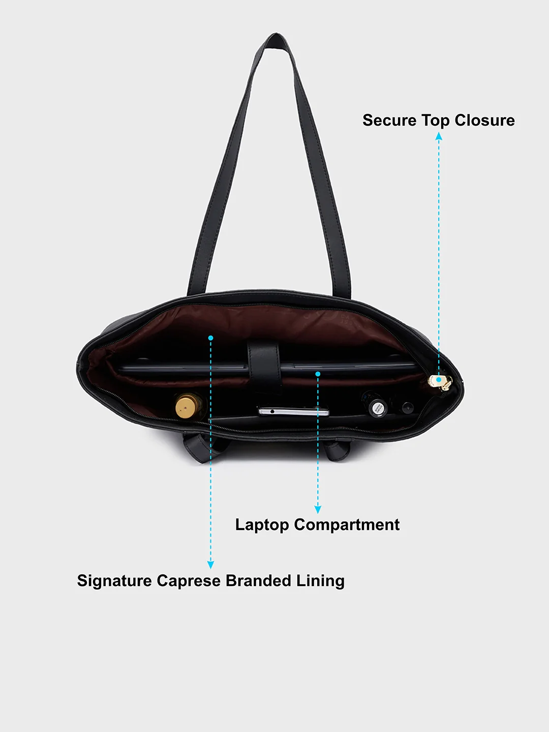 Caprese Sameera Large Black Laptop Tote Bag - Image 8