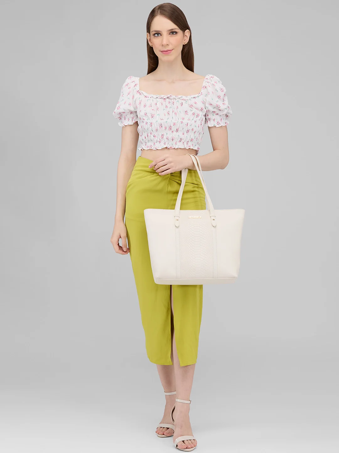 Caprese Sameera Tote Large Off White Laptop Bag - Image 3