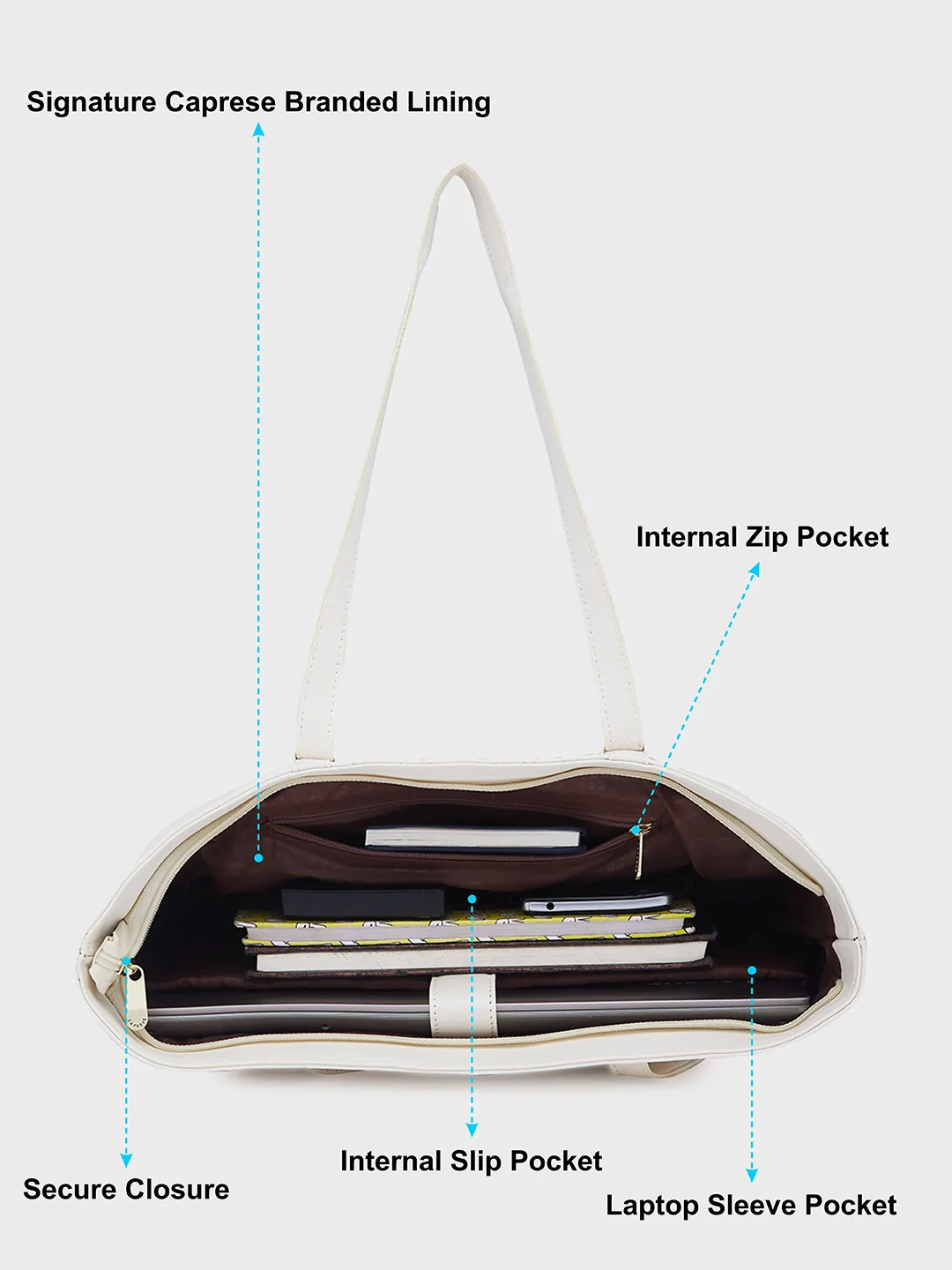 Caprese Sameera Tote Large Off White Laptop Bag - Image 8
