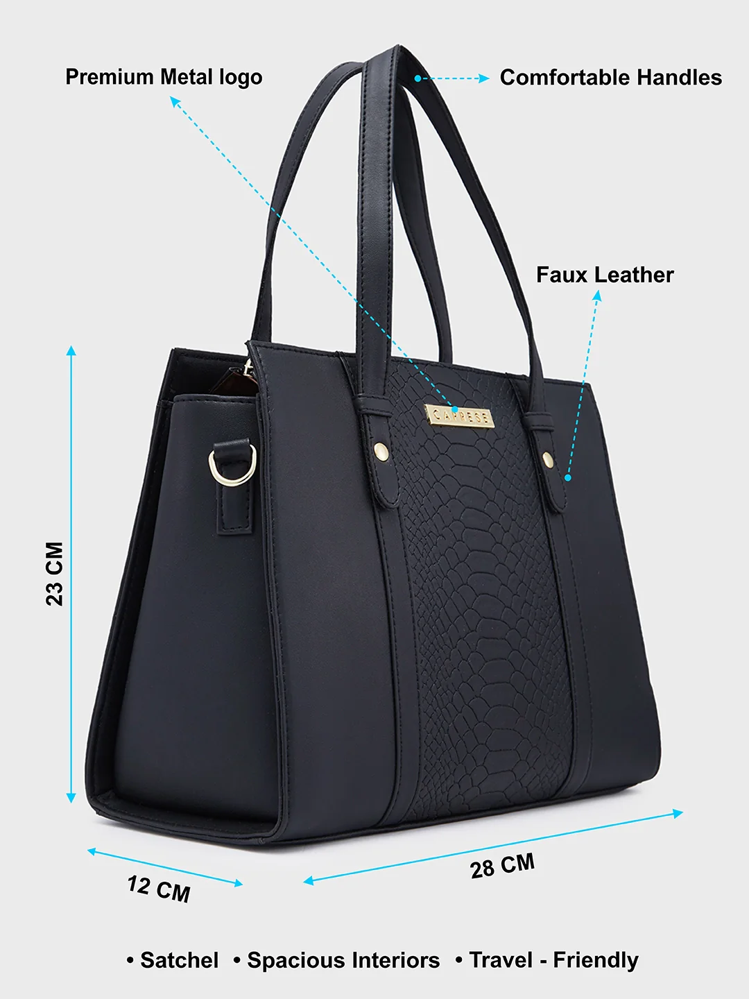 Caprese Sameera Medium Black Satchel Bag - Image 6