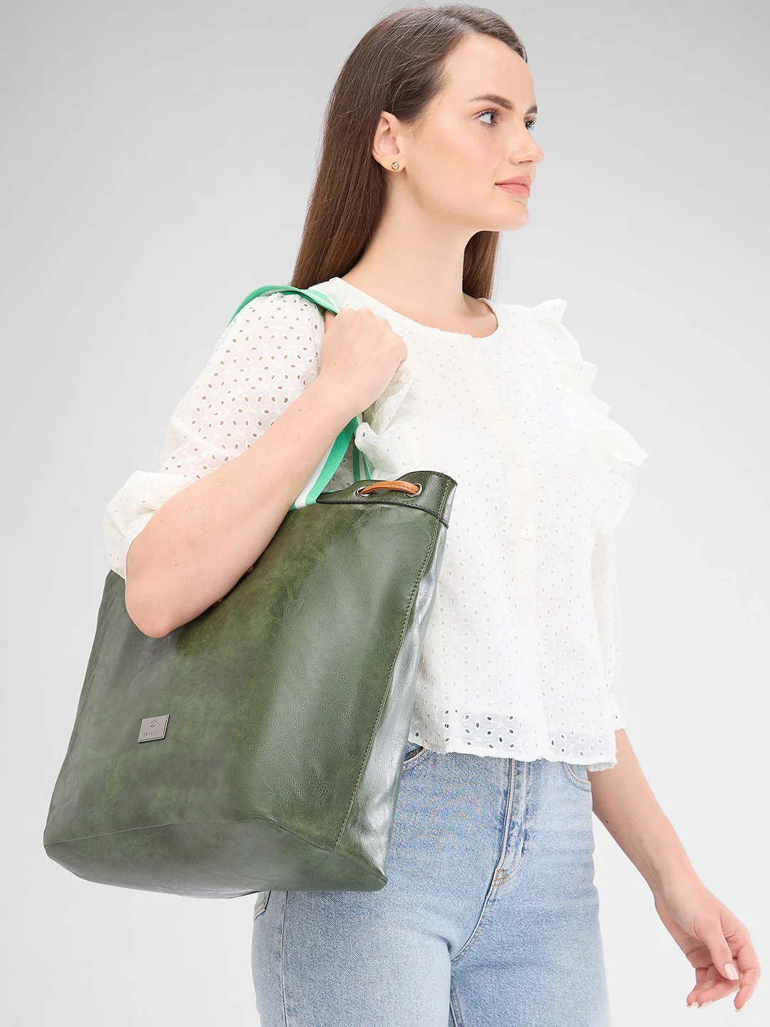 Caprese Sandie Large Olive Satchel Bag - Image 3