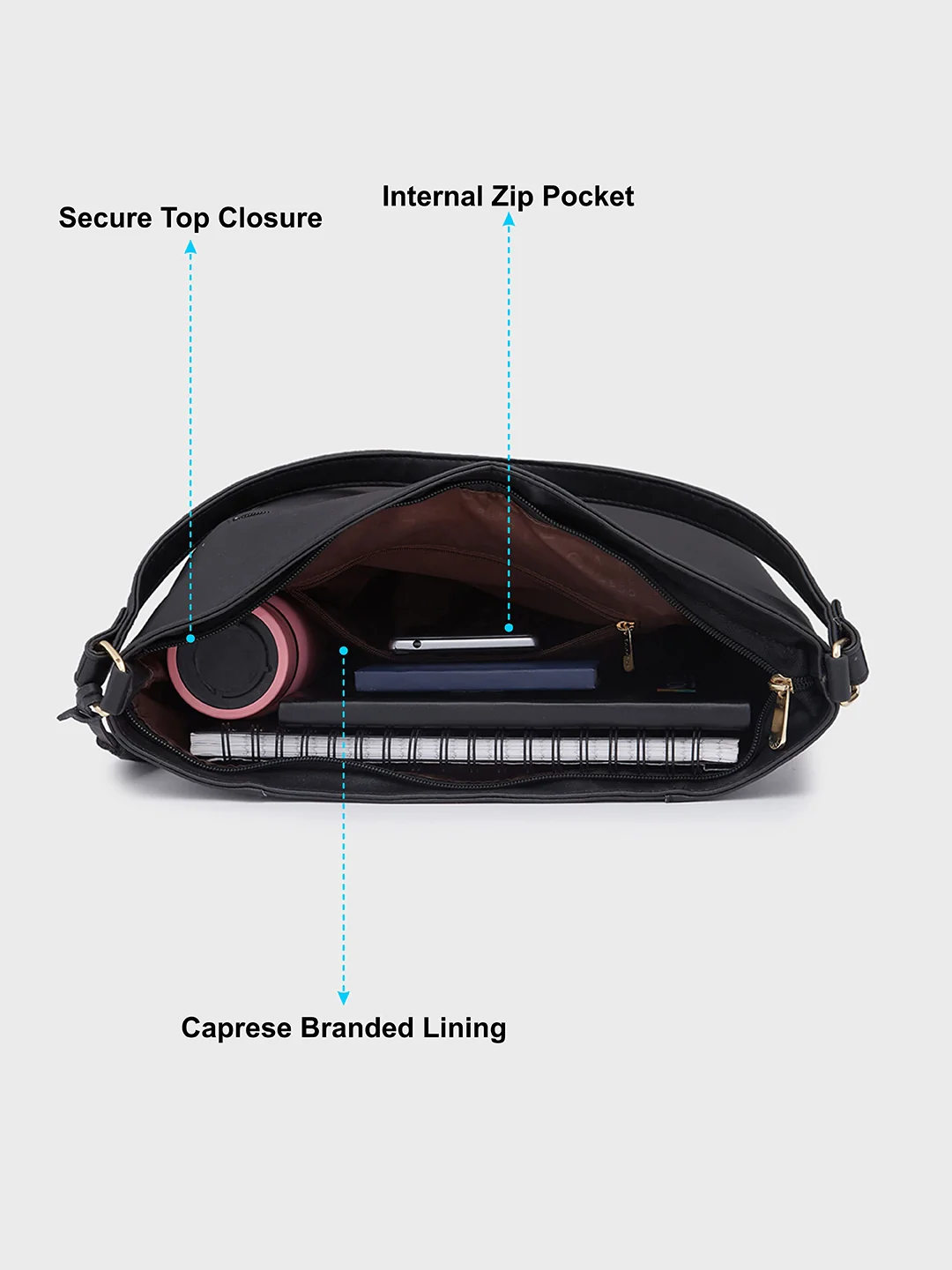 Caprese Sari Medium Black Hobo Bag - Image 8